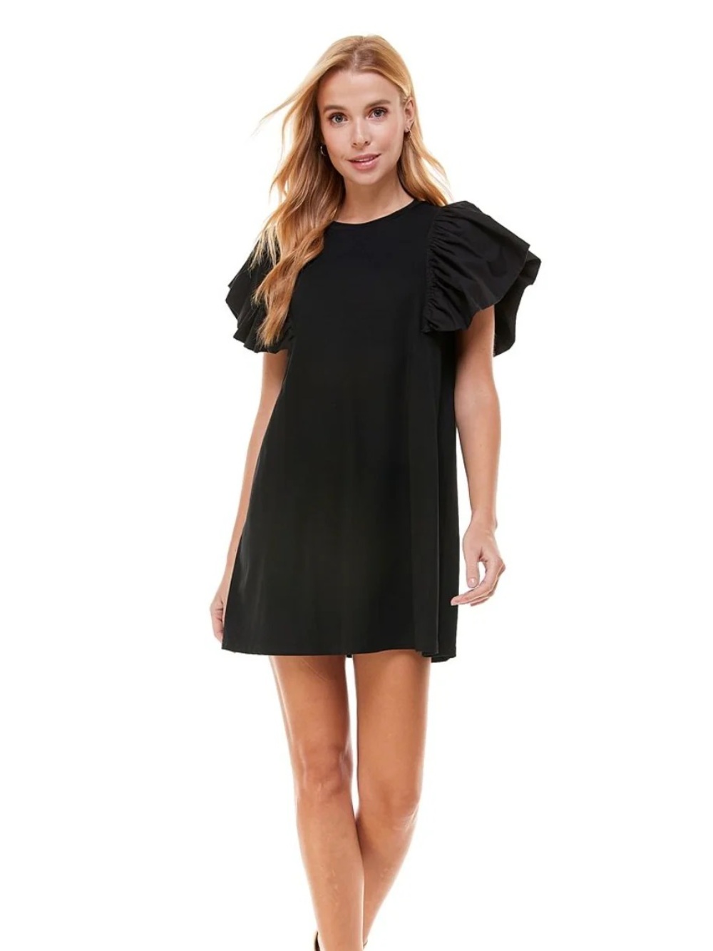 TCECE Black Flutter Sleeve T-shirt Dress